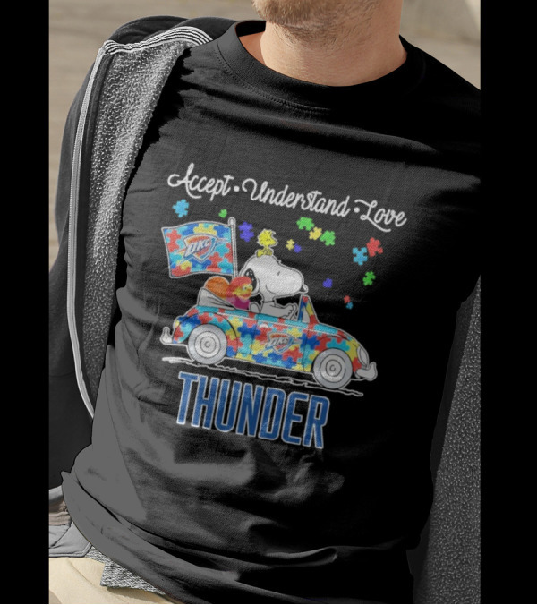 Accept Understand Love Snoopy OKC Thunder Autism Puzzle Car T-Shirt