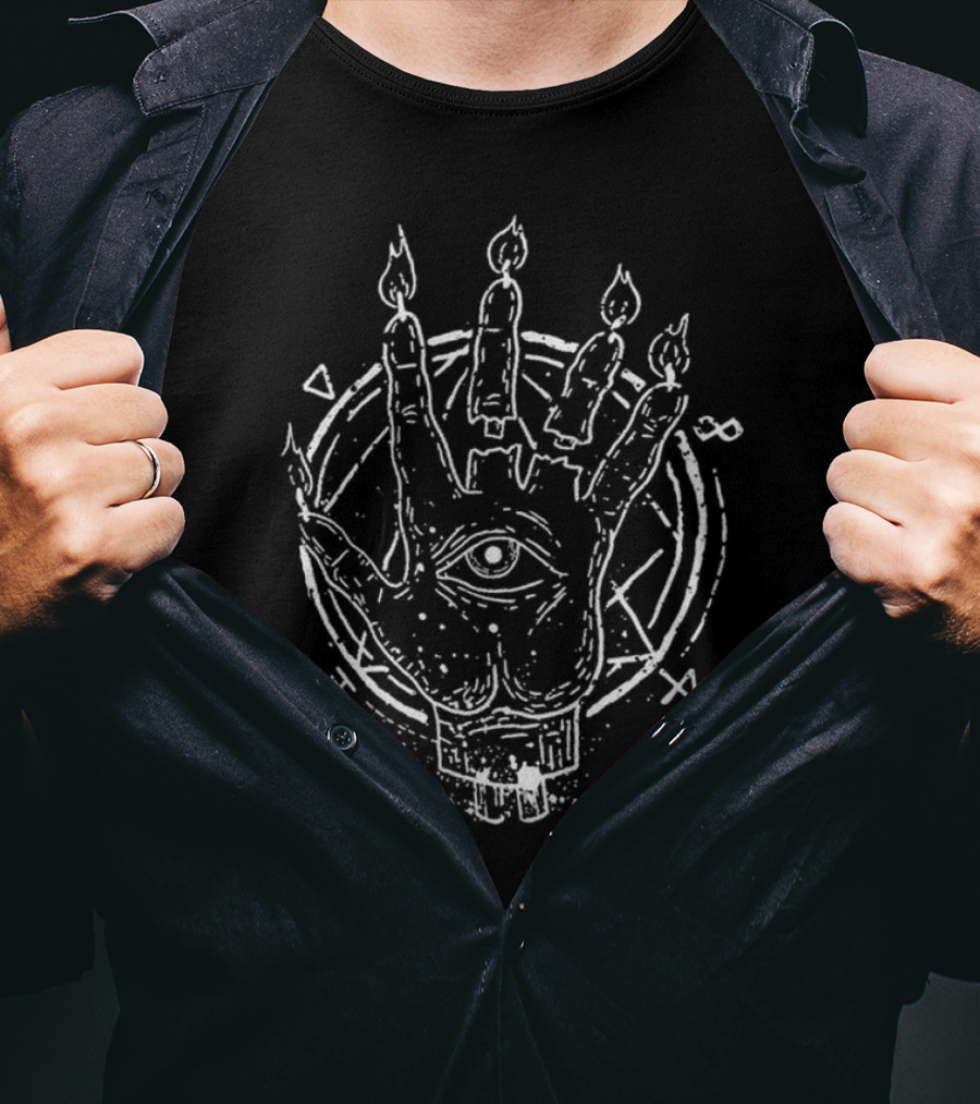 Aleister Black Candle Hand Symbol With Eye And Circle T-Shirt