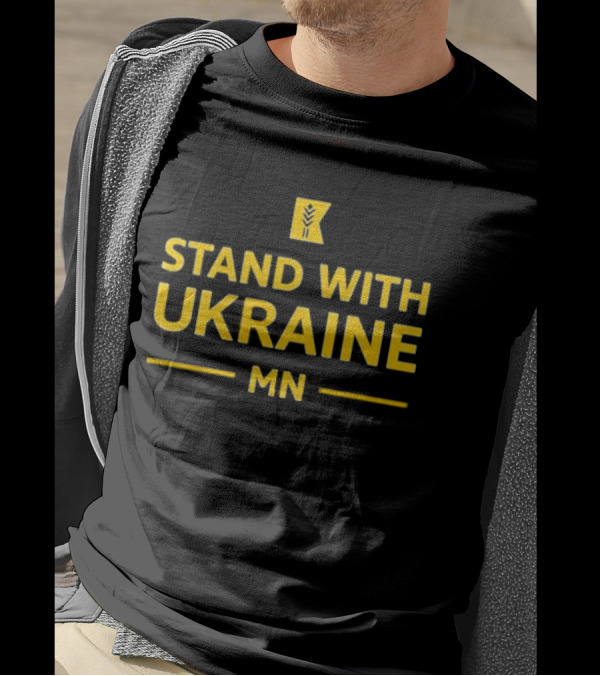 Stand With Ukraine MN Yellow Graphic With State Outline Mark T-Shirt