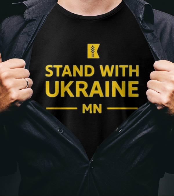 Stand With Ukraine MN Yellow Graphic With State Outline Mark T-Shirt