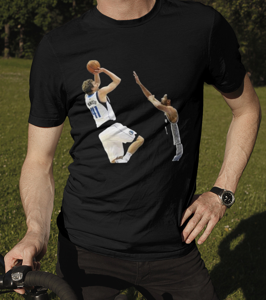 Dirk Nowitzki Fadeaway Jumper Over Tim Duncan NBA Iconic Moment T-Shirt