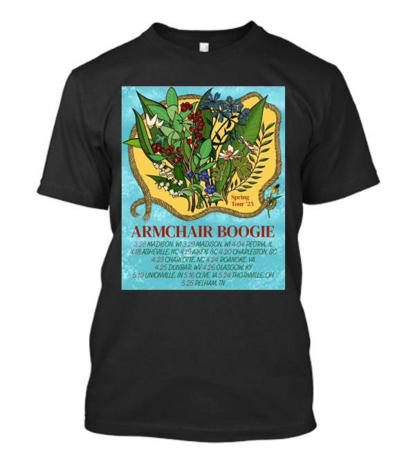 Armchair Boogie Spring Tour 2025 With Cities And Dates Featuring Botanical Artwork T-Shirt