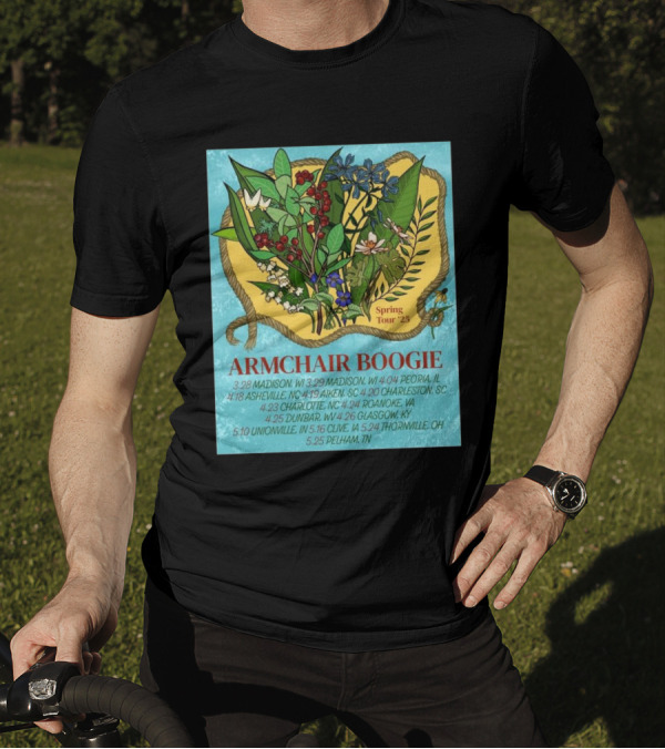 Armchair Boogie Spring Tour 2025 With Cities And Dates Featuring Botanical Artwork T-Shirt