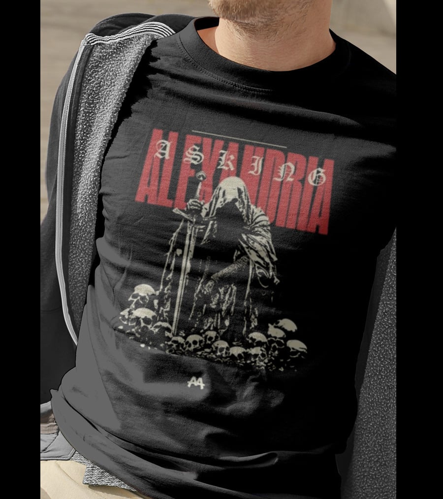 Asking Alexandria Skeleton Cloaked Figure With Sword Among Skulls T-Shirt