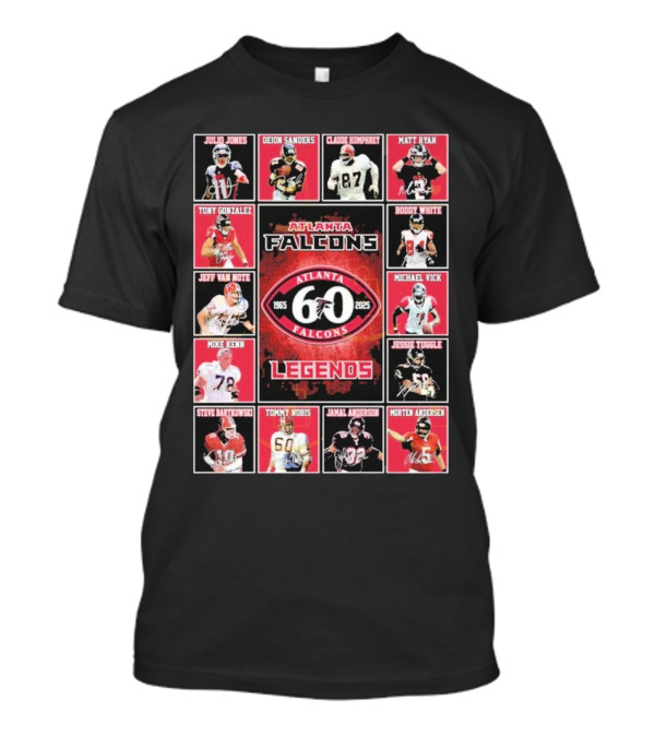 Atlanta Falcons 60 Year 1965-2025 Legends Julio Jones Deion Sanders Matt Ryan Tony Gonzalez Michael Vick T-Shirt