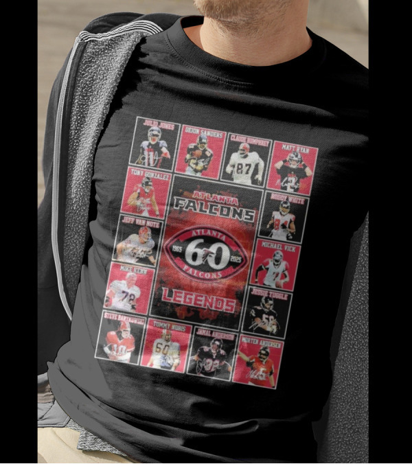 Atlanta Falcons 60 Year 1965-2025 Legends Julio Jones Deion Sanders Matt Ryan Tony Gonzalez Michael Vick T-Shirt