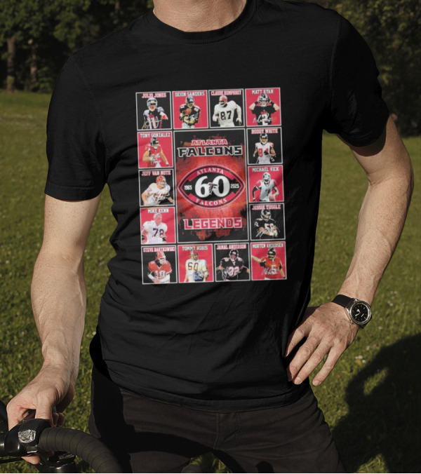 Atlanta Falcons 60 Year 1965-2025 Legends Julio Jones Deion Sanders Matt Ryan Tony Gonzalez Michael Vick T-Shirt