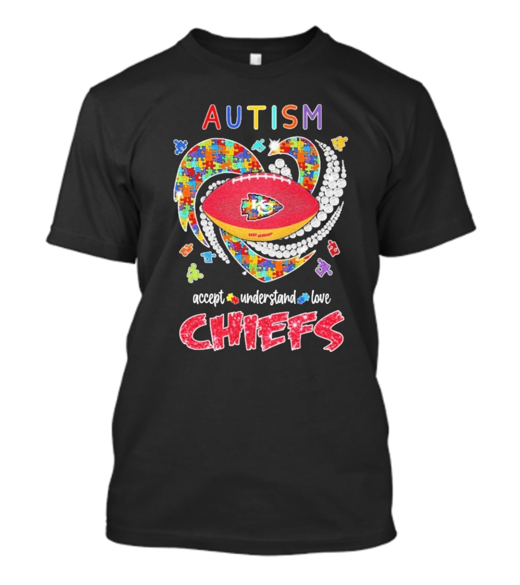 Autism Accept Understand Love Kansas City Chiefs Puzzle Heart T-Shirt