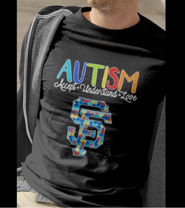 AUTISM Accept Understand Love San Francisco Giants Puzzle Pattern T-Shirt