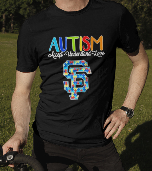 AUTISM Accept Understand Love San Francisco Giants Puzzle Pattern T-Shirt