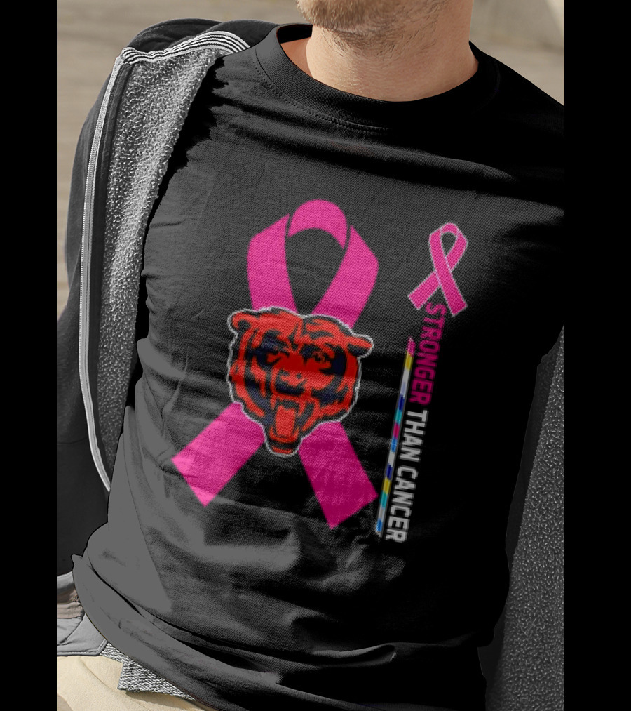 Chicago Bears Pink Ribbon Stronger Than Cancer Awareness T-Shirt