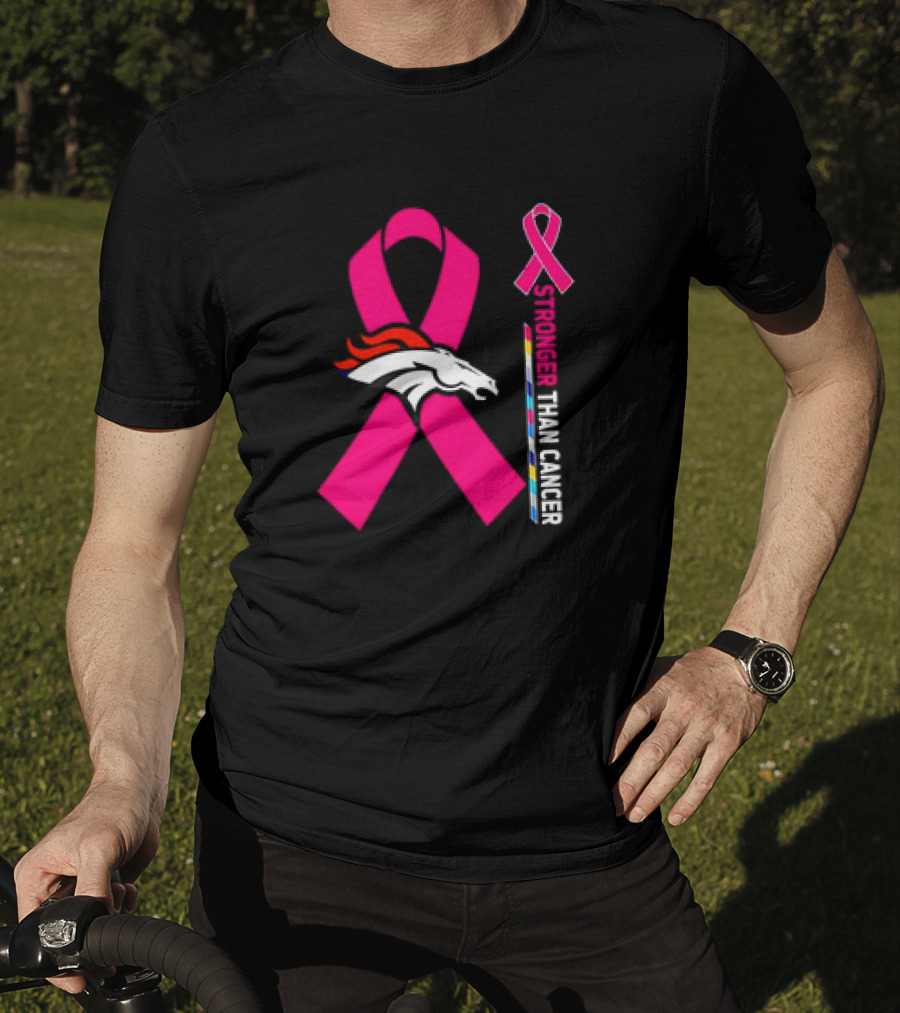 Denver Broncos Pink Ribbon Stronger Than Cancer Awareness T-Shirt
