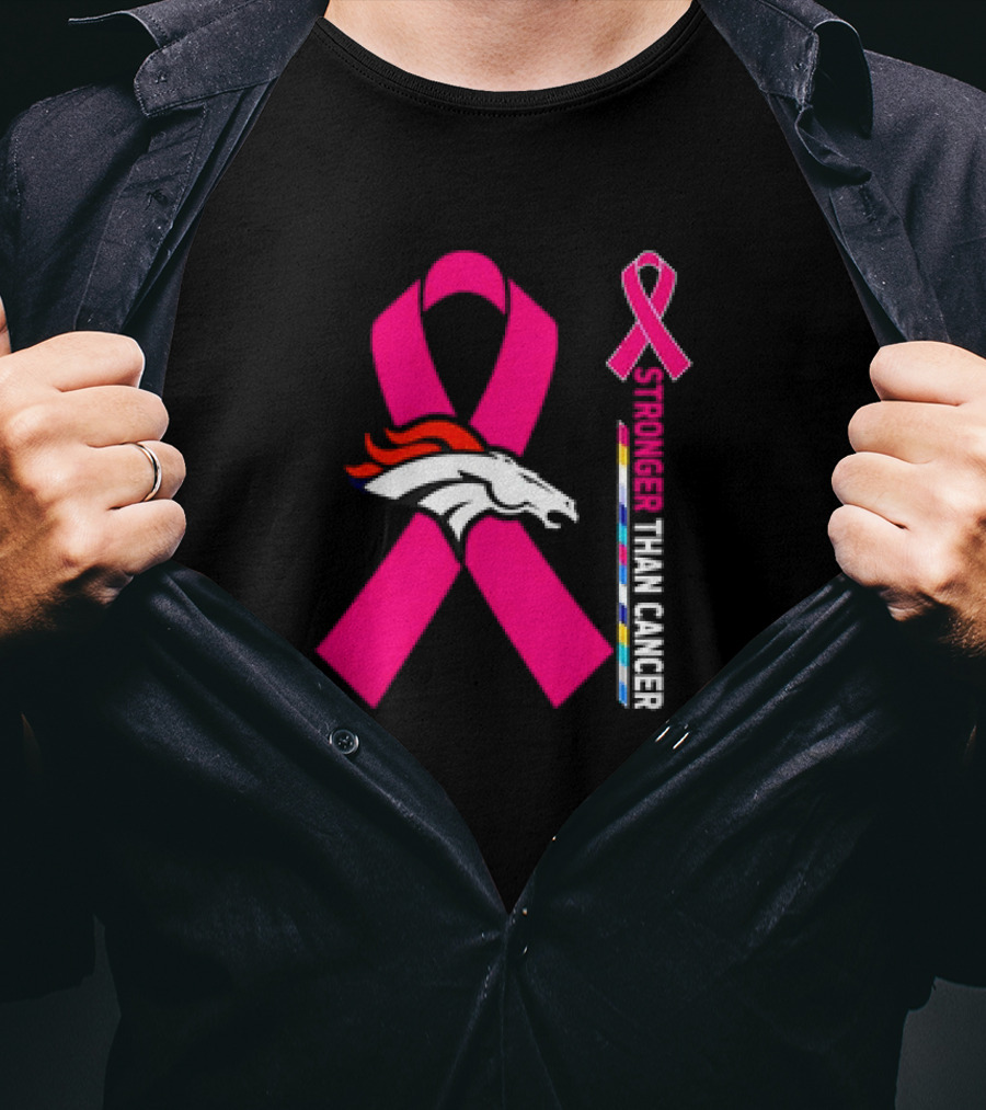 Denver Broncos Pink Ribbon Stronger Than Cancer Awareness T-Shirt