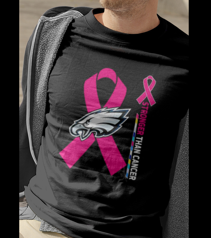Philadelphia Eagles Breast Cancer Awareness Stronger Than Cancer Ribbon T-Shirt