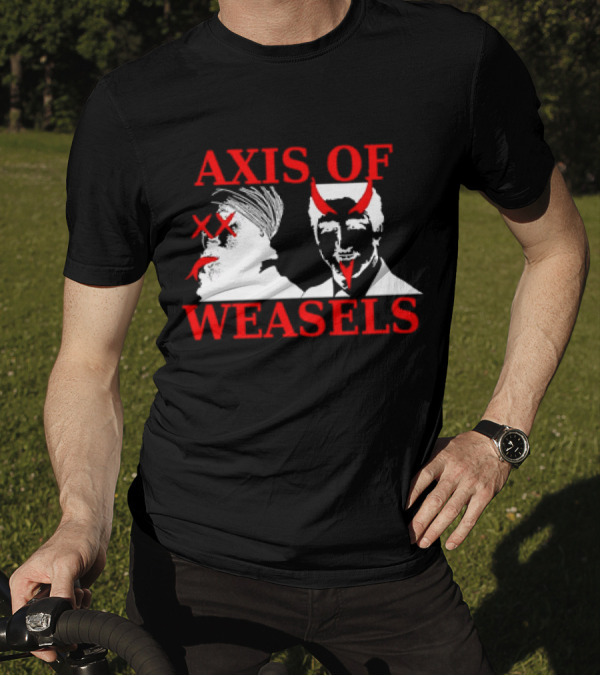 Axis Of Weasels Political Satire Parody With Two Men And Devil Horns T-Shirt