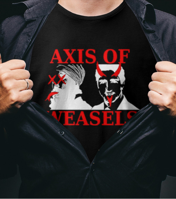 Axis Of Weasels Political Satire Parody With Two Men And Devil Horns T-Shirt