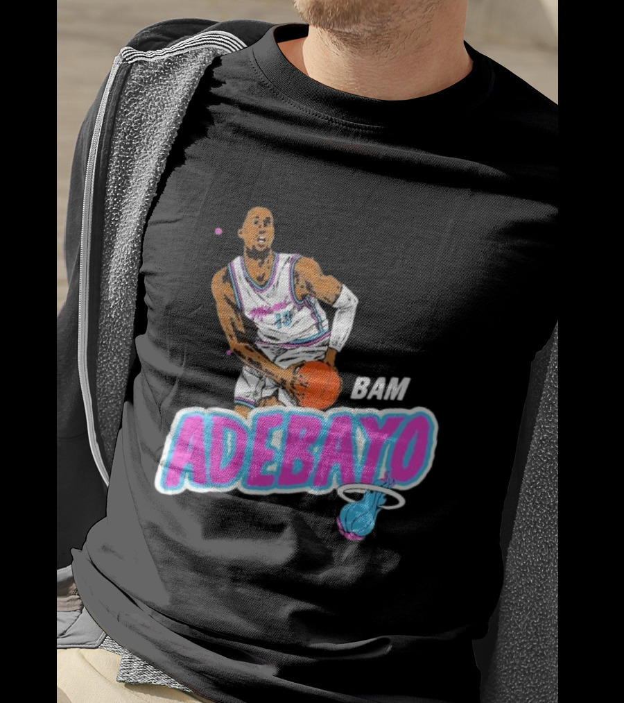 Bam Adebayo Miami Heat Retro Style Caricature With Basketball T-Shirt