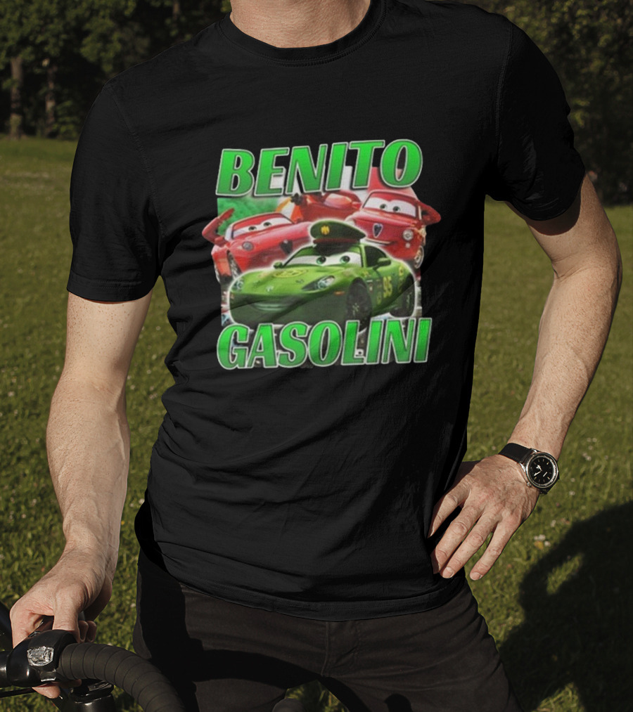 Benito Gasolini 95 Racing Cars Cartoon Crew T-Shirt