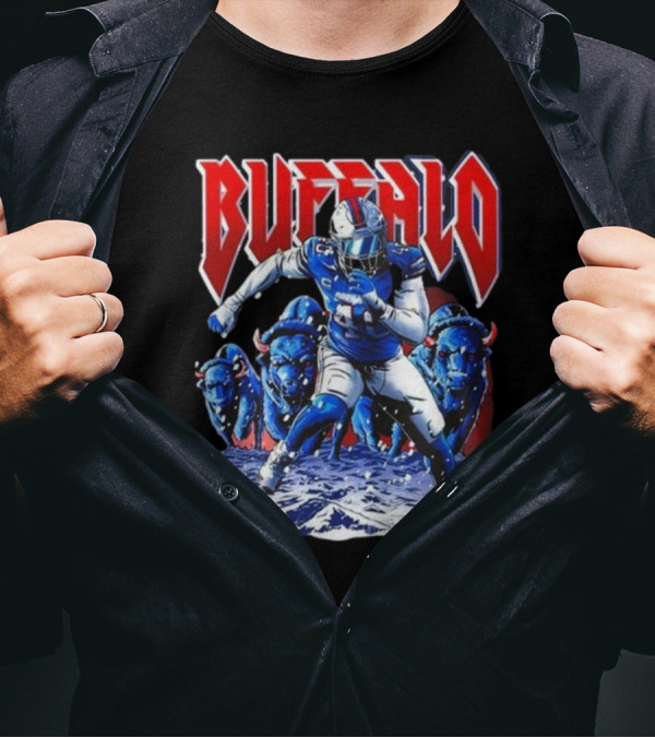 Buffalo Bills Von Miller 2025 Charging Through The Frozen Field With Blue Bison Herd T-Shirt