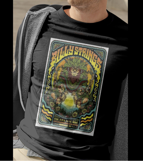 Billy Strings February 2025 Event ExploreAsheville.com Arena Asheville NC Vibrant Nature-Inspired Art T-Shirt