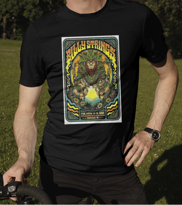Billy Strings February 2025 Event ExploreAsheville.com Arena Asheville NC Vibrant Nature-Inspired Art T-Shirt