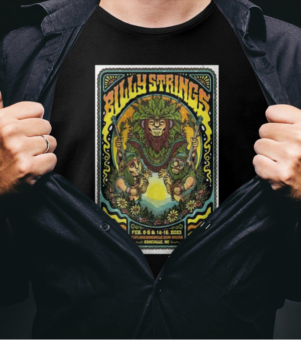 Billy Strings February 2025 Event ExploreAsheville.com Arena Asheville NC Vibrant Nature-Inspired Art T-Shirt