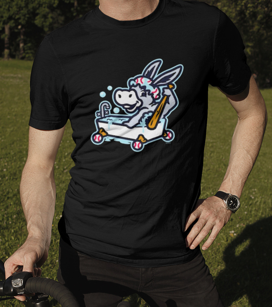 Binghamton Bathtub Donkeys Riding Bathtub Baseball Bats Binghamton Rumble Ponies T-Shirt