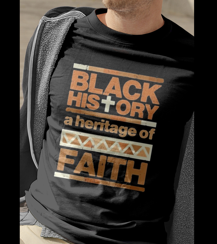 Black History Cross Heritage Of Faith African Pattern T-Shirt