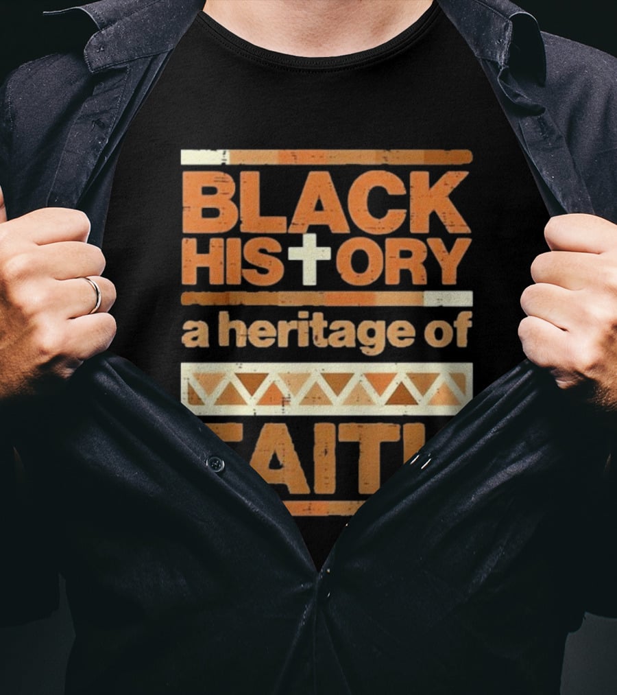 Black History Cross Heritage Of Faith African Pattern T-Shirt