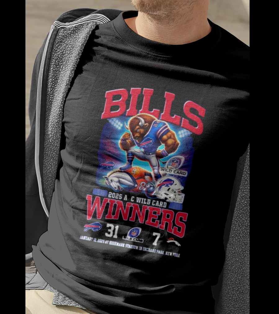 Buffalo Bills 2025 AFC Wild Card Winner Beat Denver Broncos 31-7 Mascot T-Shirt