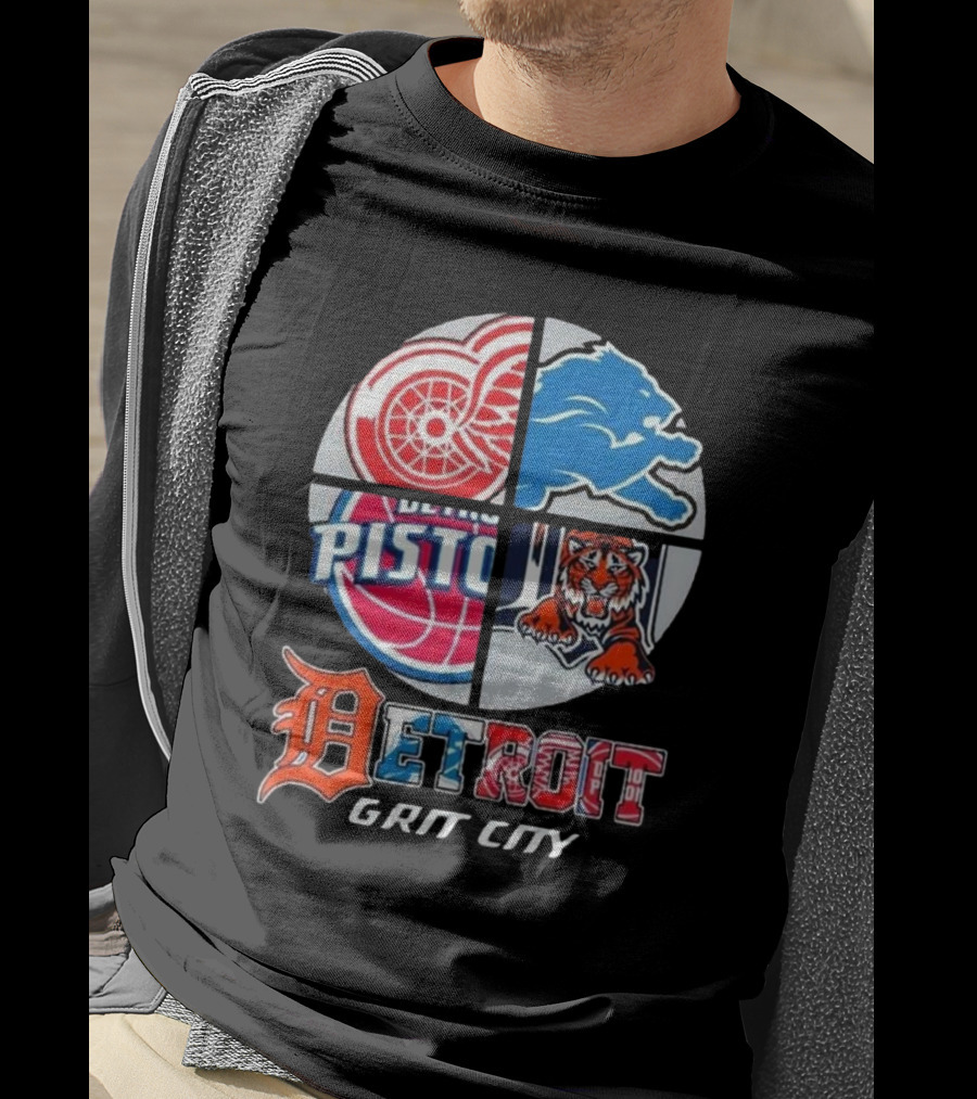 Detroit Grit City Red Wings Lions Tigers And Pistons Logo 2025 T-Shirt