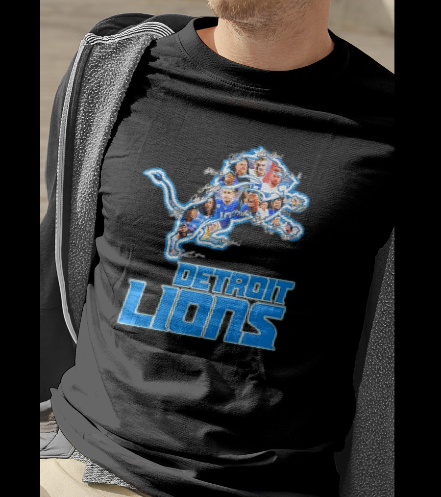 Detroit Lions Photos Coach Dan Campbell And Players Signatures T-Shirt