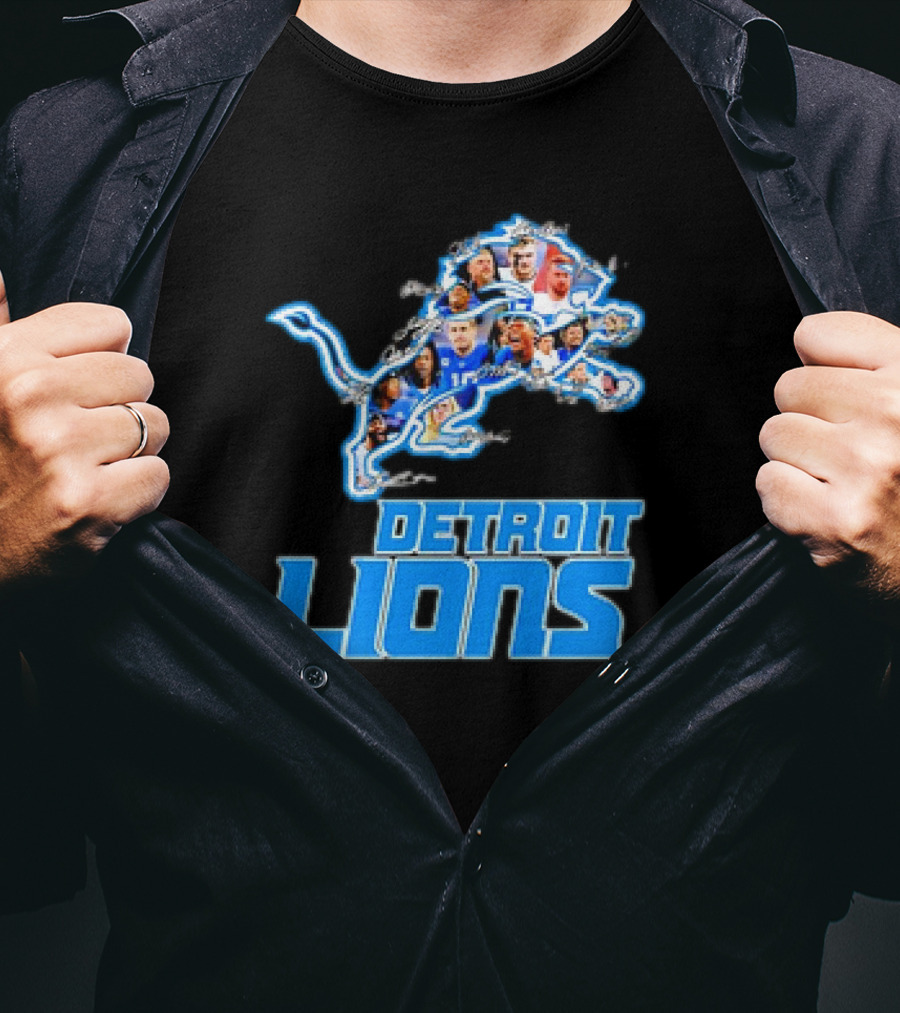 Detroit Lions Photos Coach Dan Campbell And Players Signatures T-Shirt
