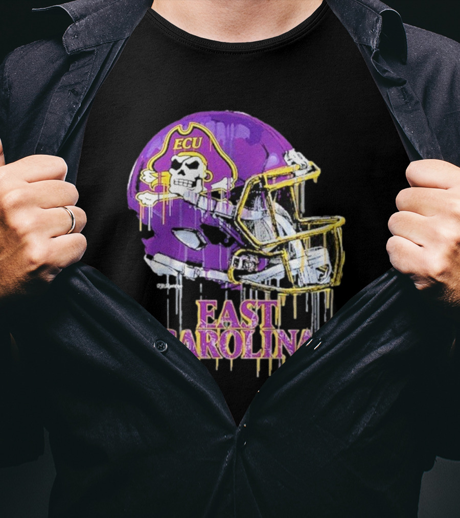 ECU Pirates Dripping Football Helmet T-Shirt