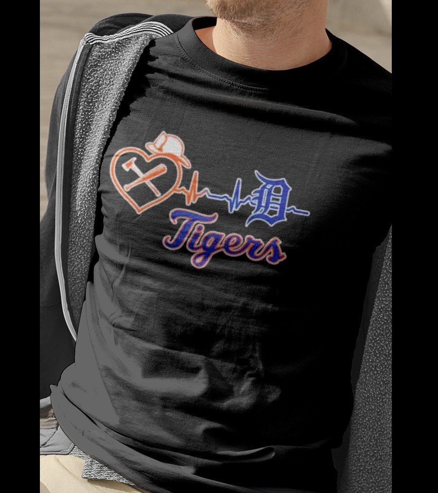 Firefighter Detroit Tigers Heartbeat T-Shirt
