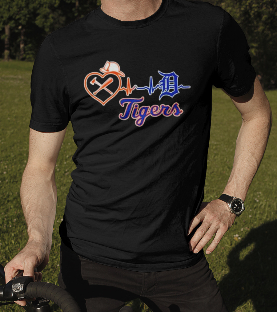 Firefighter Detroit Tigers Heartbeat T-Shirt