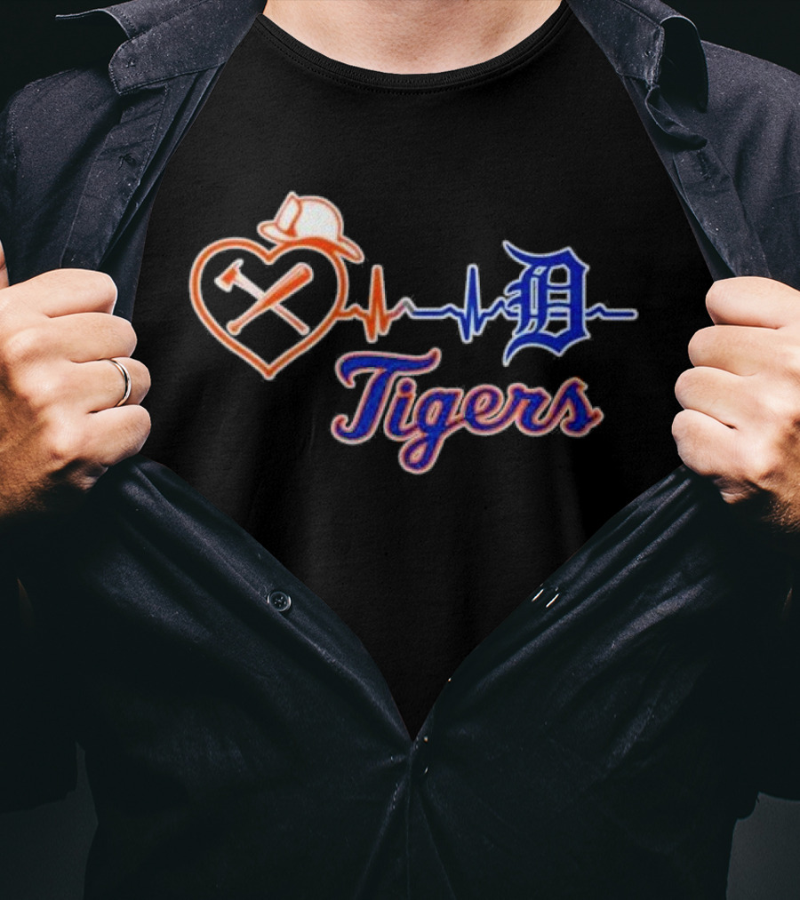Firefighter Detroit Tigers Heartbeat T-Shirt