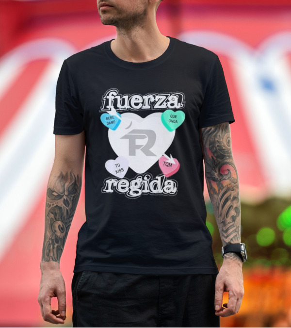 Premium T-Shirt: Fuerza Regida Candy Hearts Valentine's Day Event Heart Design T-Shirt Fuerza Regida Candy Hearts Valentine's Day Event Heart Design T-Shirt