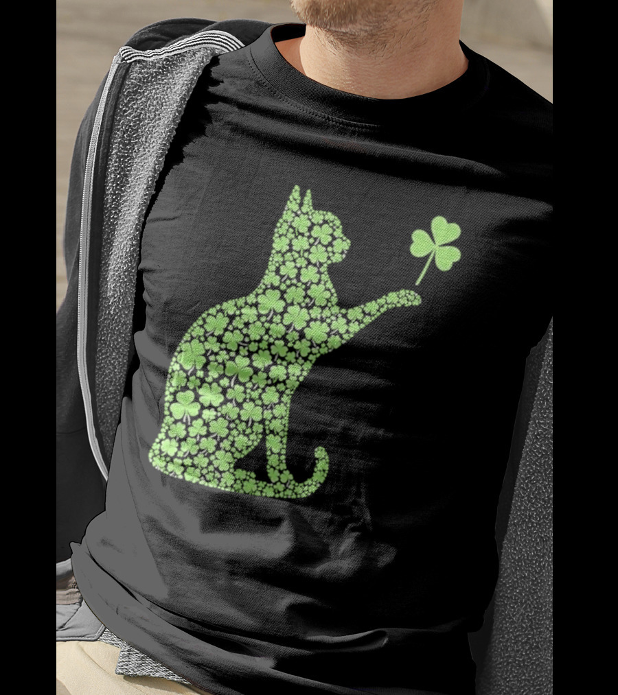 Funny St. Patrick’S Day Shamrock Cat Irish T-Shirt