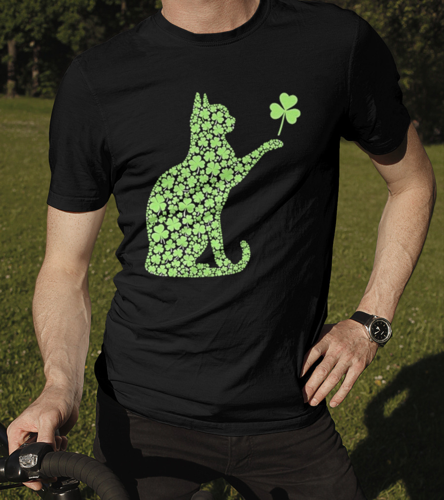 Funny St. Patrick’S Day Shamrock Cat Irish T-Shirt