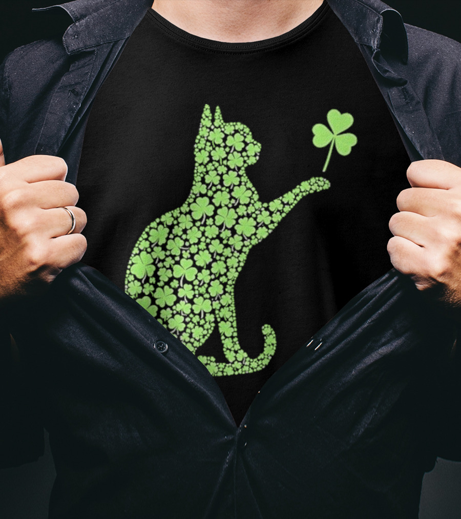 Funny St. Patrick’S Day Shamrock Cat Irish T-Shirt