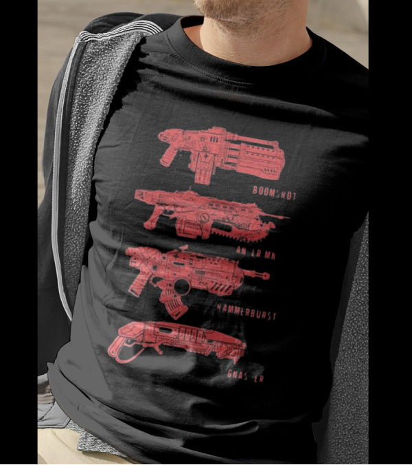 Gears Of War Boomshot Lancer Mk II Hammerburst Gnasher Weapon Stack T-Shirt