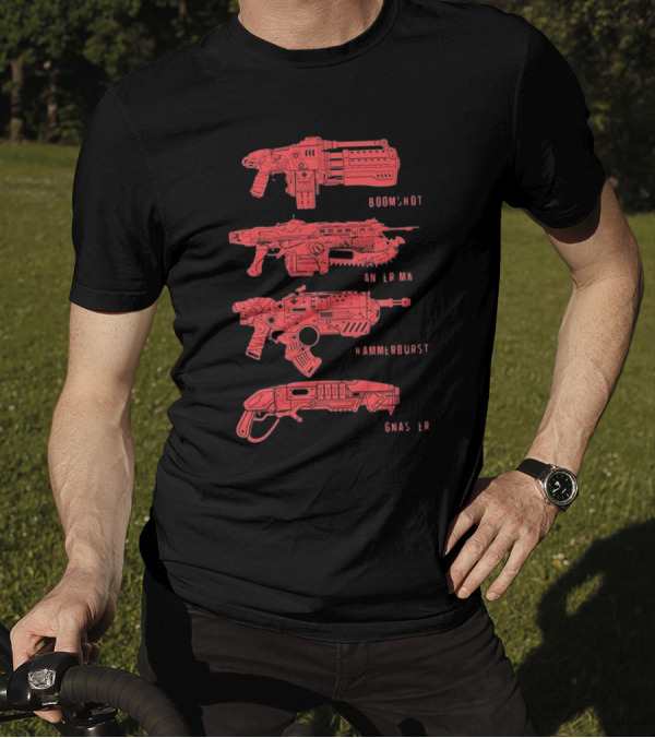 Gears Of War Boomshot Lancer Mk II Hammerburst Gnasher Weapon Stack T-Shirt