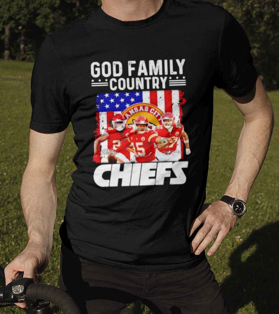 God Family Country Kansas City Chiefs Signatures T-Shirt
