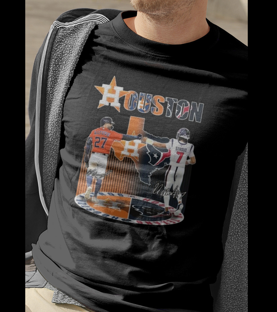 Houston Astros X Houston Texans Logo Signature 2025 T-Shirt