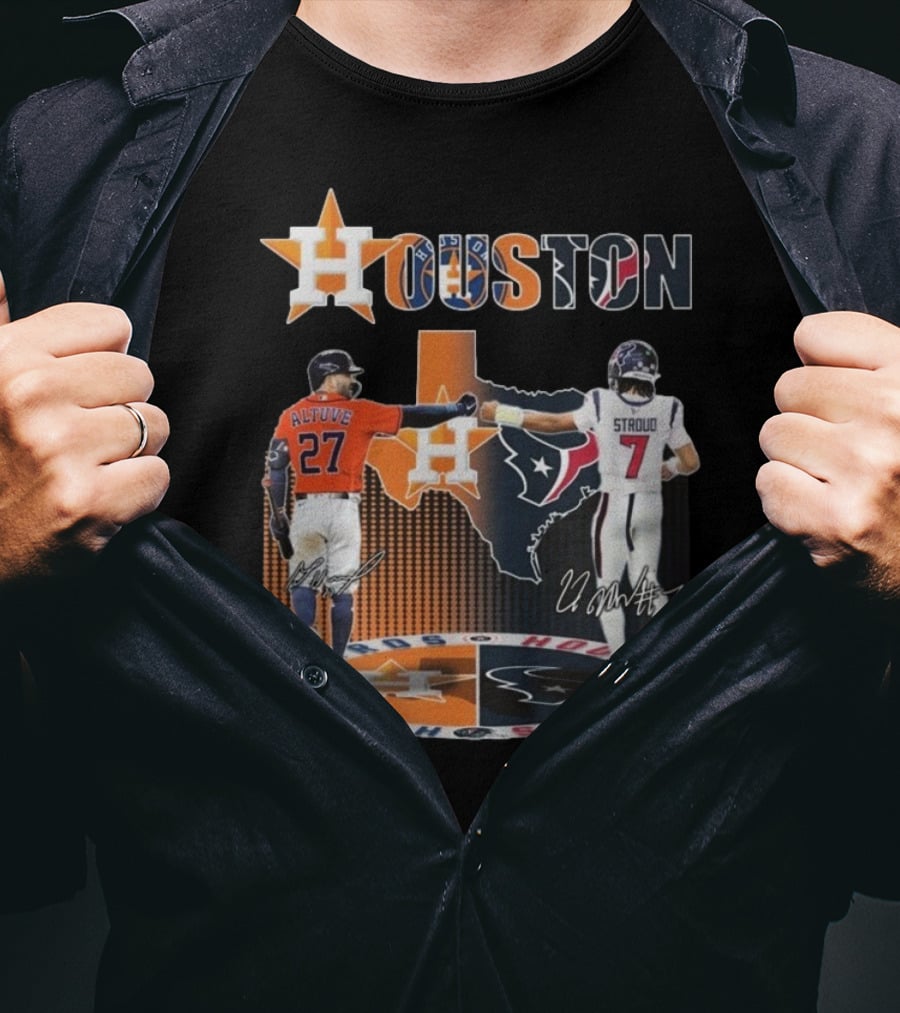 Houston Astros X Houston Texans Logo Signature 2025 T-Shirt