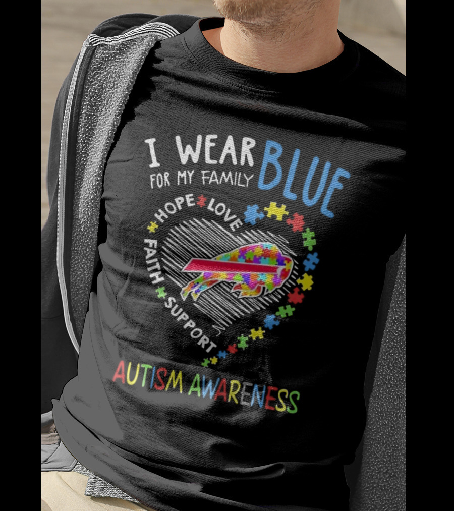 I Wear Blue For My Family Autism Awareness T-Shirt