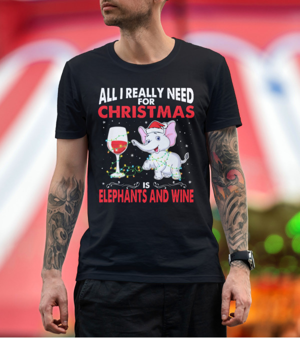 Premium T-Shirt: Elephant Lover Christmas Elephants and Wine T-Shirt Elephant Lover Christmas Elephants and Wine T-Shirt
