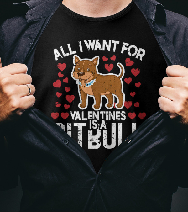 ALL I WANT FOR VALENTINES IS A PITBULL WITH HEARTS AND A CUTE DOG T-Shirt