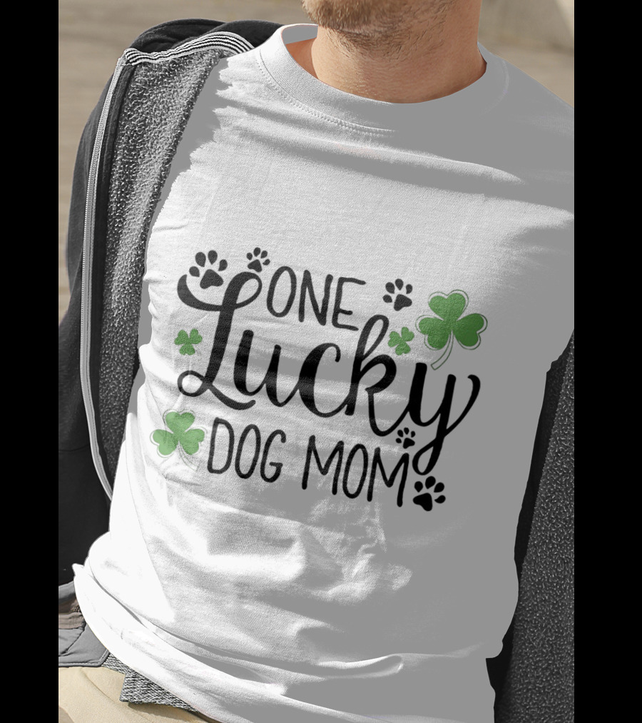One Lucky Dog Mom With Shamrock And Paw Prints T-Shirt